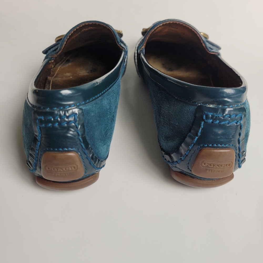 Women's Teal Suede Loafers with Buckle Accent - Picture 5 of 13